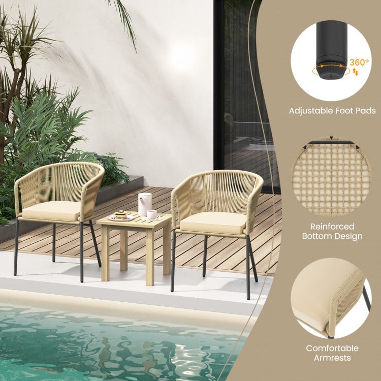 Patio Chairs Set of 4 with Curved Backrest and Seat Cushion for Patio-Yellow