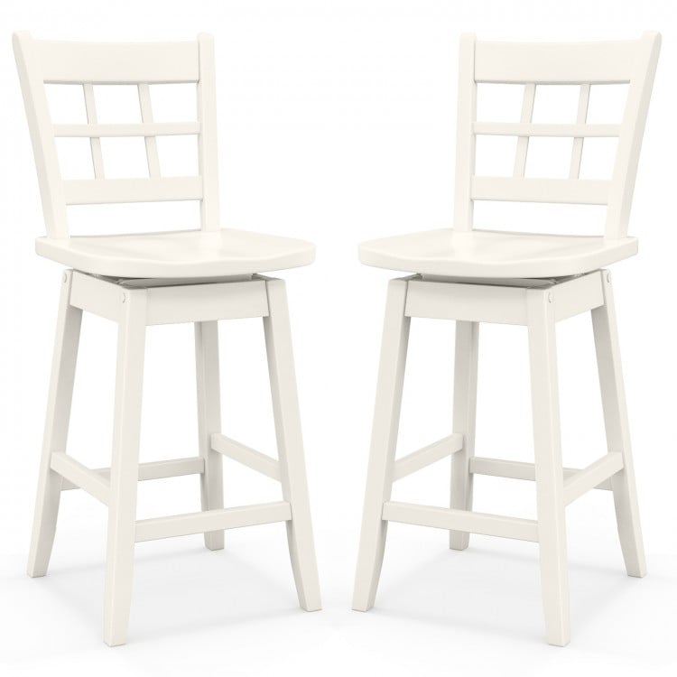 Counter Height Barstools Set of 2 with 6-Grid Hollow Back and Seat-White