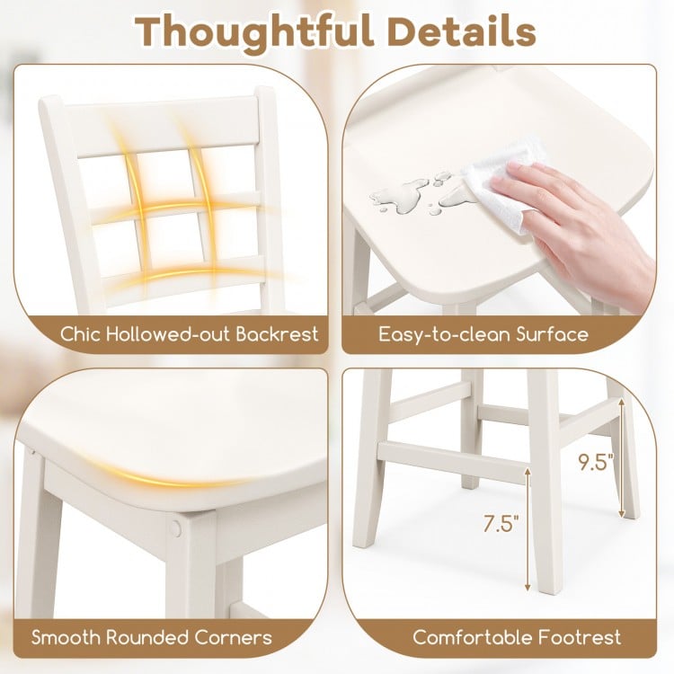 Counter Height Barstools Set of 2 with 6-Grid Hollow Back and Seat-White