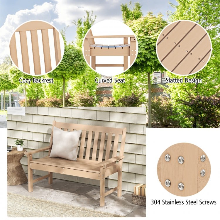 52 Inch All-Weather HDPE Outdoor Bench with Backrest and Armrests-Teak