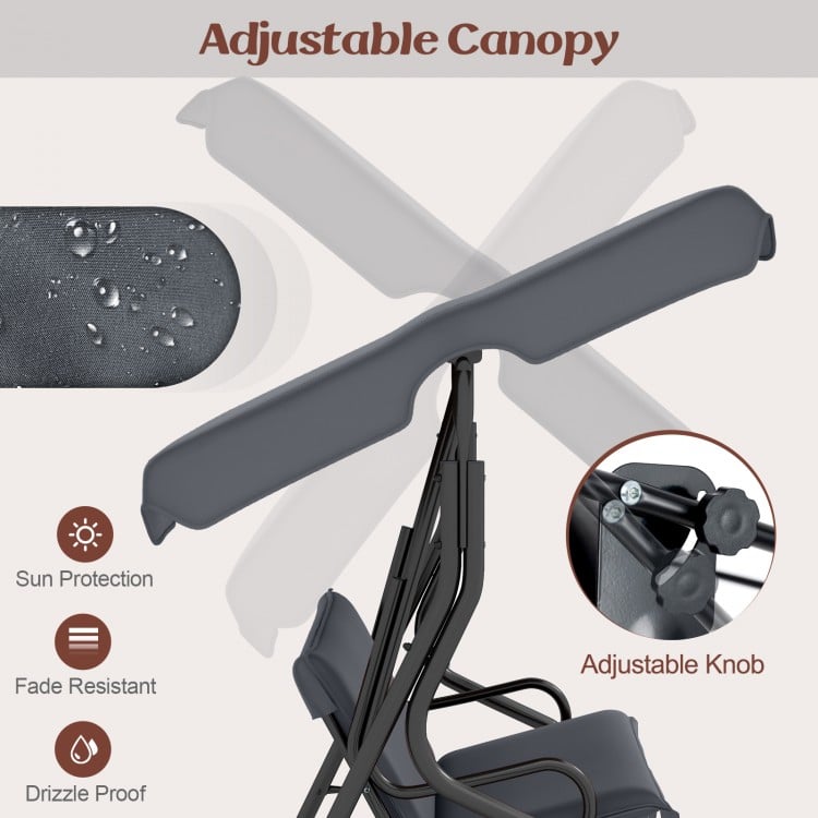 3-Seat Outdoor Patio Canopy Swing with Cushioned Steel Frame-Gray