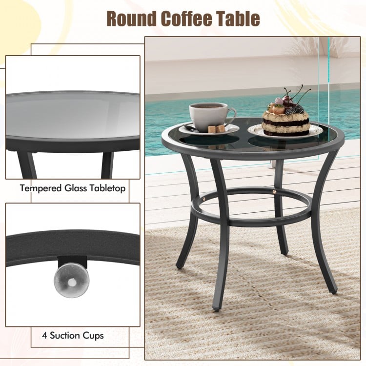 4 Piece Outdoor Furniture Set with Glass Topped Coffee Table-White