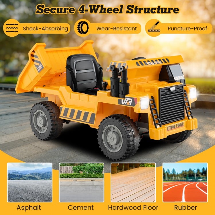 Kids Ride on Dump Truck 12V Ride on Car with Electric Dump Bed-Yellow