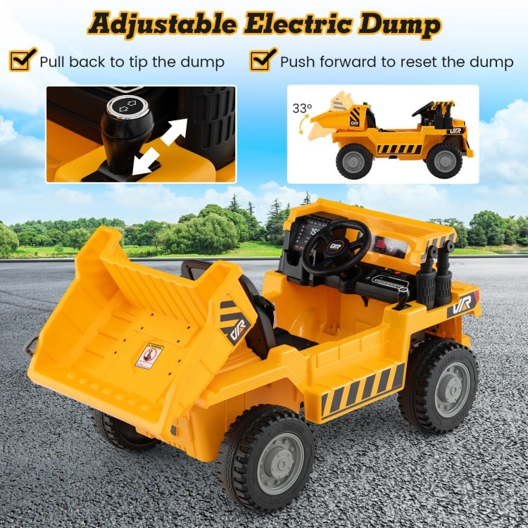 Kids Ride on Dump Truck 12V Ride on Car with Electric Dump Bed-Yellow