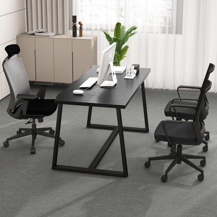 63" Large Dining Table with Wavy Edge and Heavy-duty Metal Frame-Black