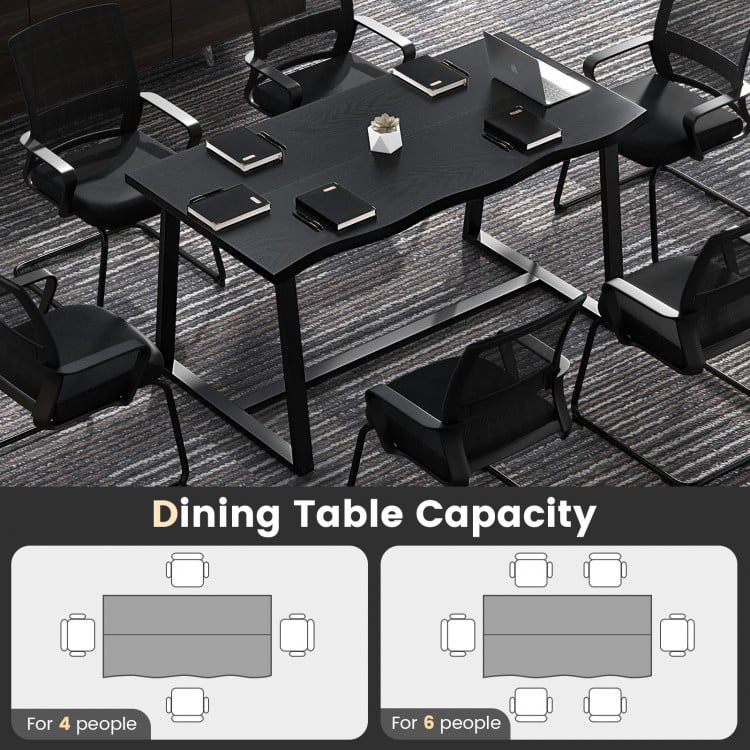 63" Large Dining Table with Wavy Edge and Heavy-duty Metal Frame-Black