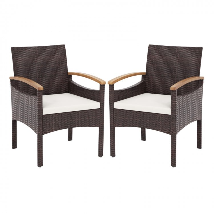 Patio Dining Chairs Set of 2/4 with Acacia Wood Armrest and Heavy Duty Metal Frame-2 Pieces