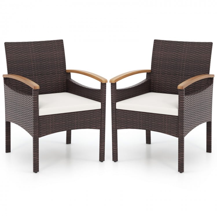Patio Dining Chairs Set of 2/4 with Acacia Wood Armrest and Heavy Duty Metal Frame-2 Pieces