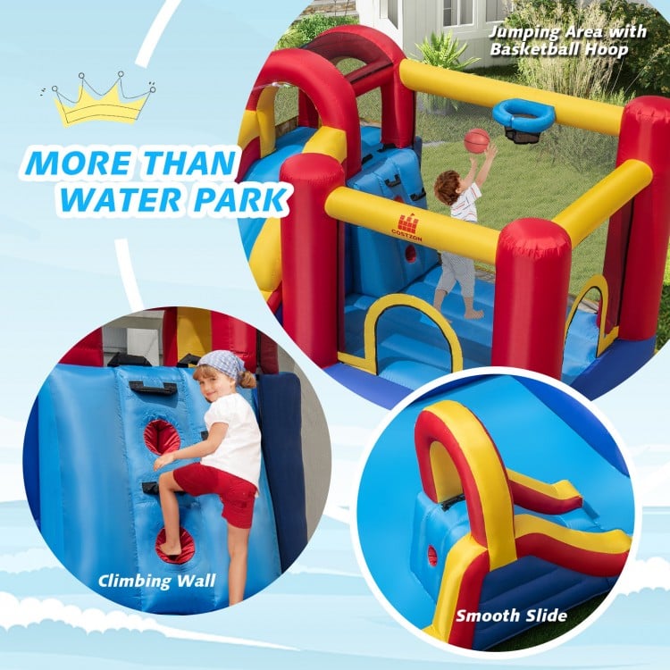 7 in 1 Outdoor Inflatable Bounce House with Water Slides and Splash Pools with 680W Blower
