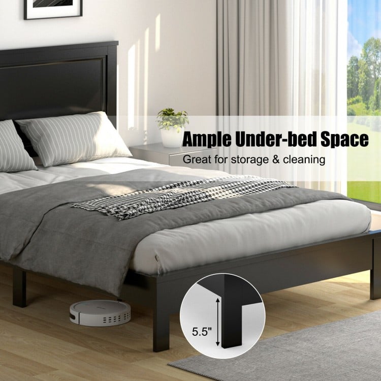 Queen Size Bed Frame Platform Slat High Headboard Bedroom with Rubber Wood Leg-Black