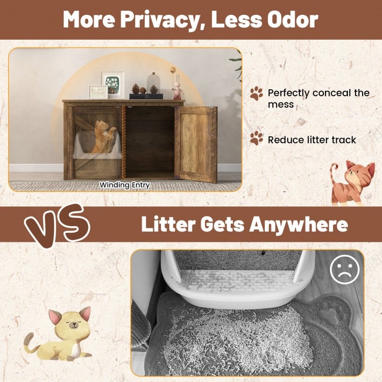 Flip Top Hidden Cat Washroom Furniture with Double Barn Doors Removable Divider and Middle Entry