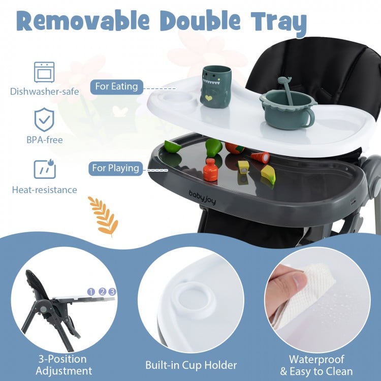 3-In-1 Convertible Baby High Chair for Toddlers-Black