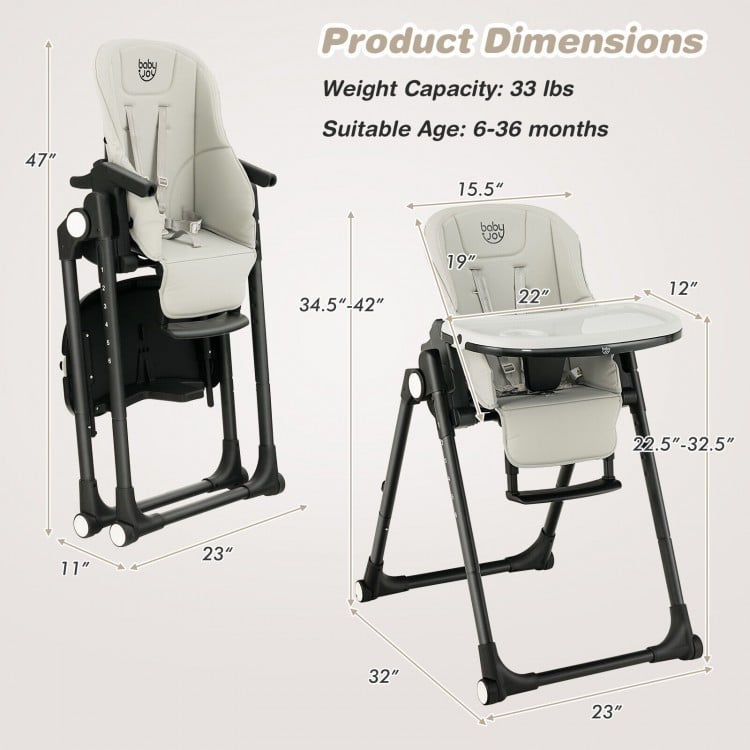 4-in-1 Baby High Chair with 6 Adjustable Heights-Gray