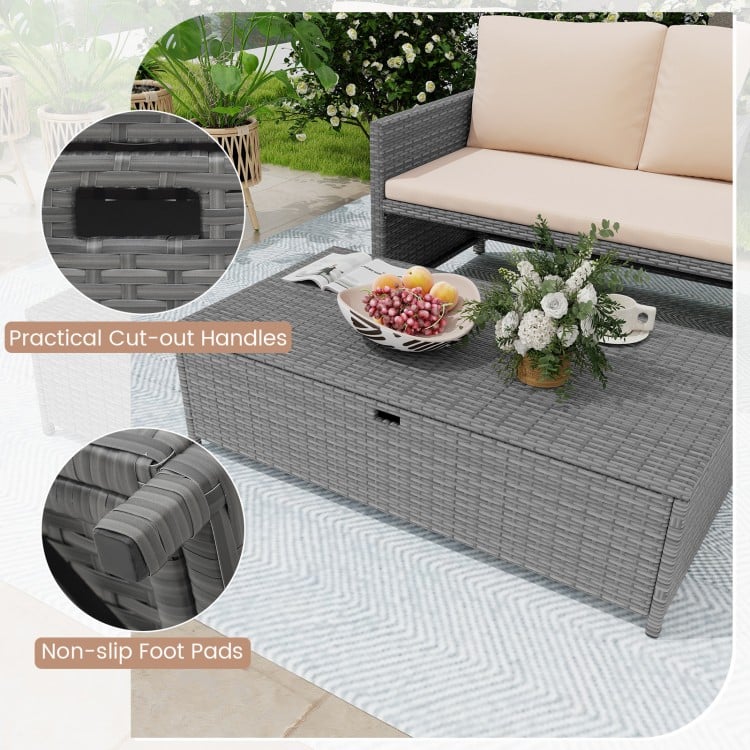 Outdoor Rattan Daybed Wicker Loveseat and 31 Gallon Storage Ottoman-Brown