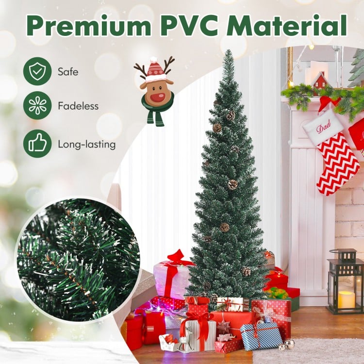 Snowy Artificial Pencil Christmas Tree with Pine Cones-5 ft