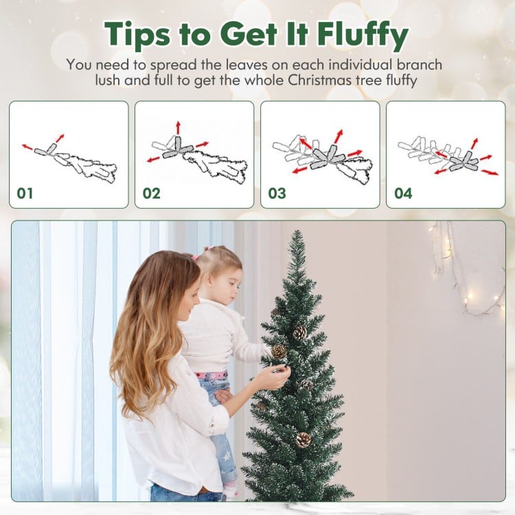 Snowy Artificial Pencil Christmas Tree with Pine Cones-5 ft