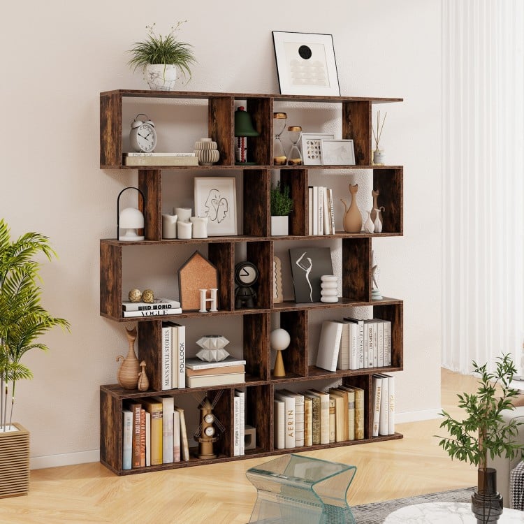 5-Tier Bookshelf with Anti-Toppling Device for Living Room Home Office-White