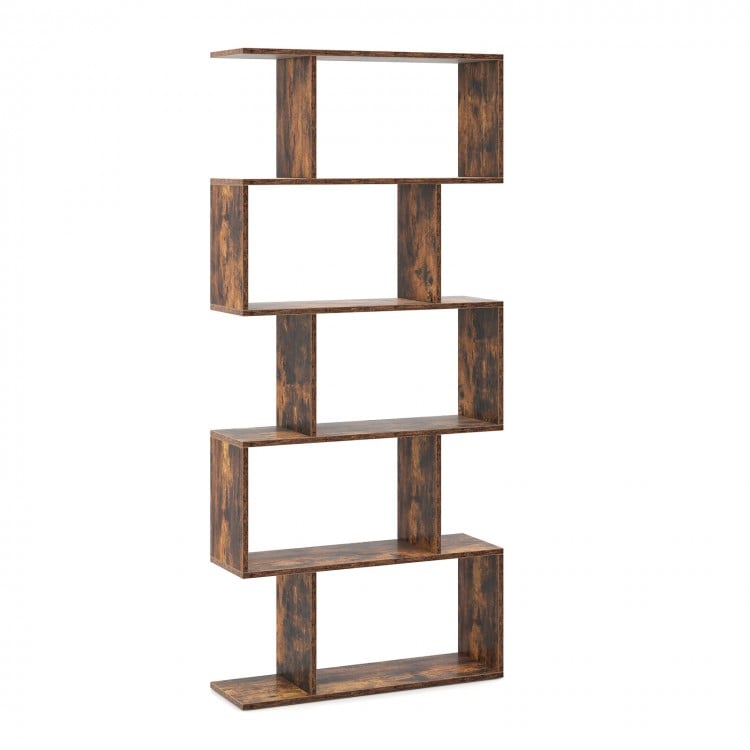 5-Tier Bookshelf with Anti-Toppling Device for Living Room Home Office-White