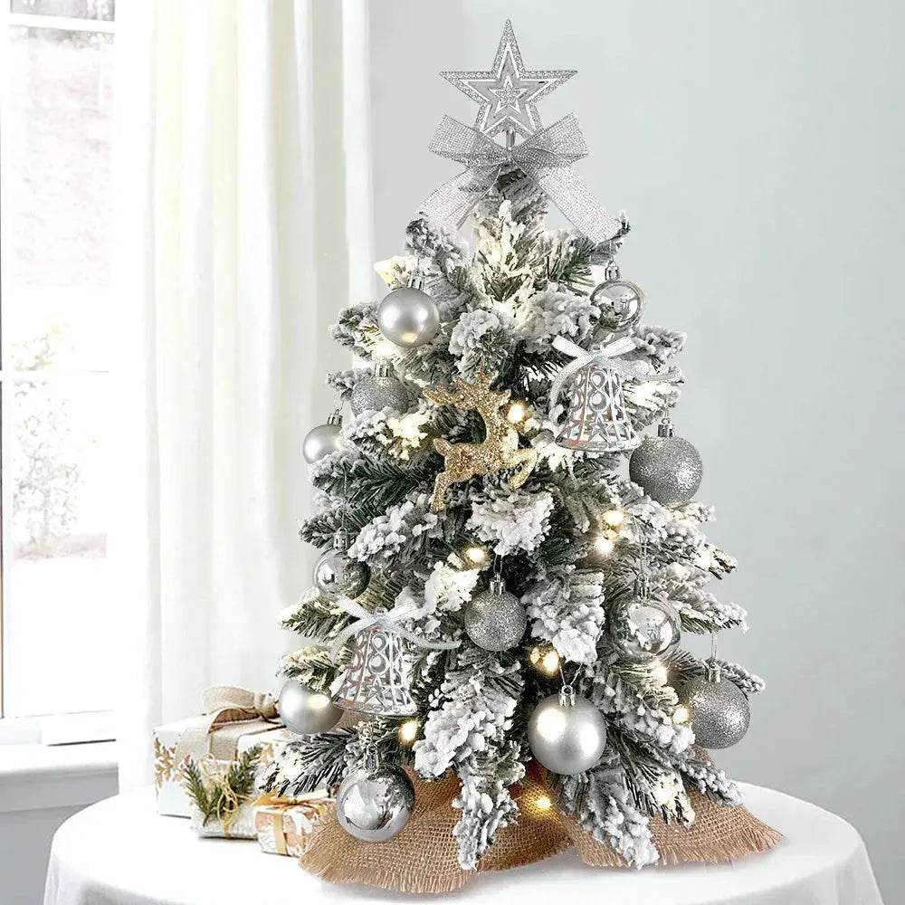 2ft Mini Christmas Tree Decoration With Flocked Snowflakes, Xmas Ornaments For Table Top For Home & Office