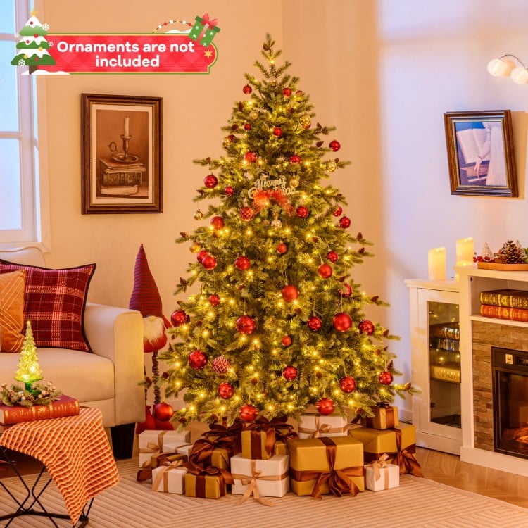 6 Feet Christmas Tree with Warm White LED Lights and Pine Cones