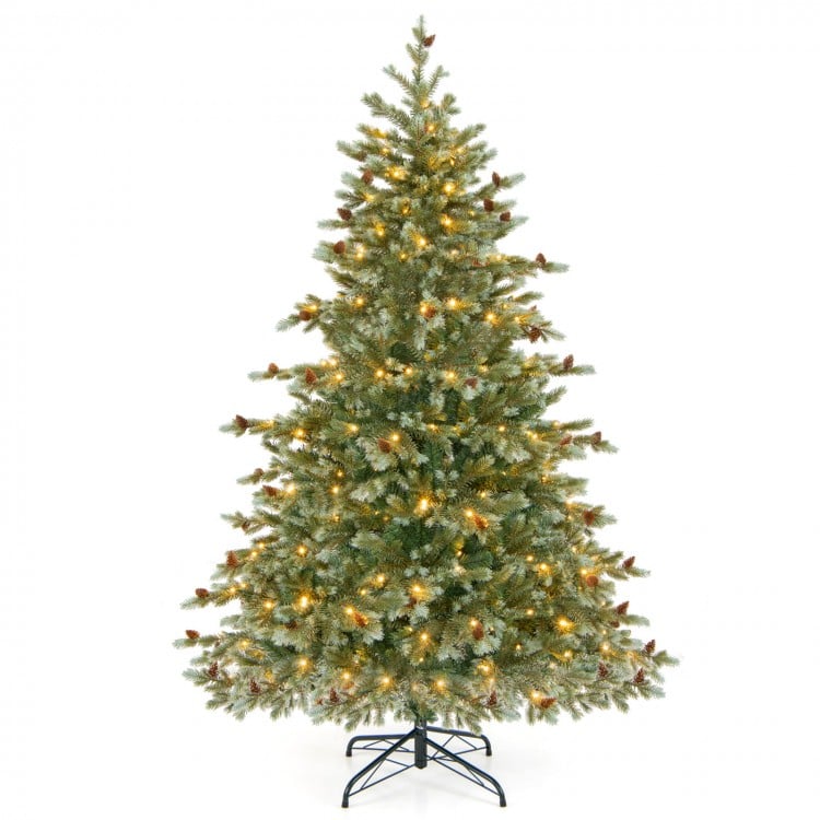 6 Feet Christmas Tree with Warm White LED Lights and Pine Cones
