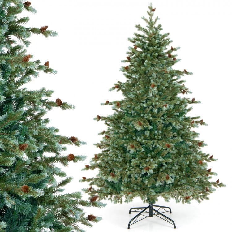 6 Feet Christmas Tree with Warm White LED Lights and Pine Cones