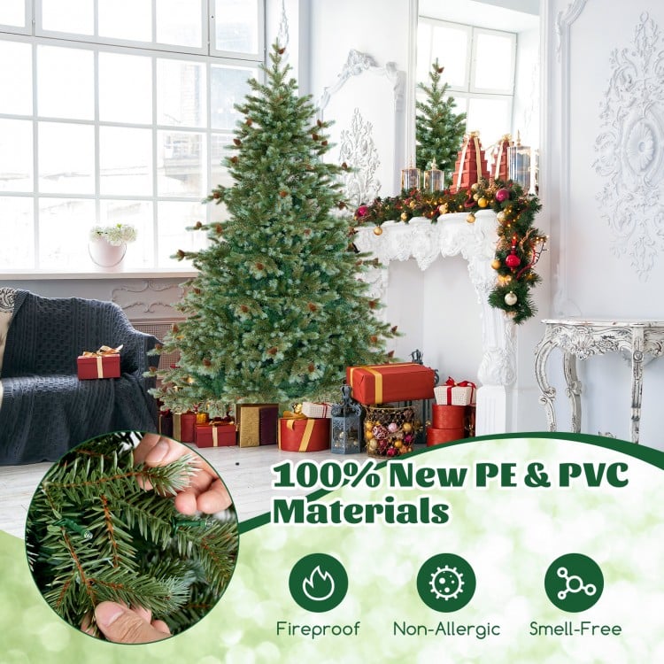 6 Feet Christmas Tree with Warm White LED Lights and Pine Cones