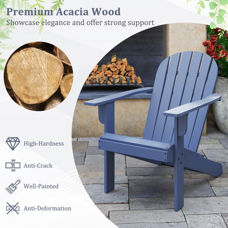 Acacia Wood Lounge Patio Adirondack Chair with Inclined Seat - Blue