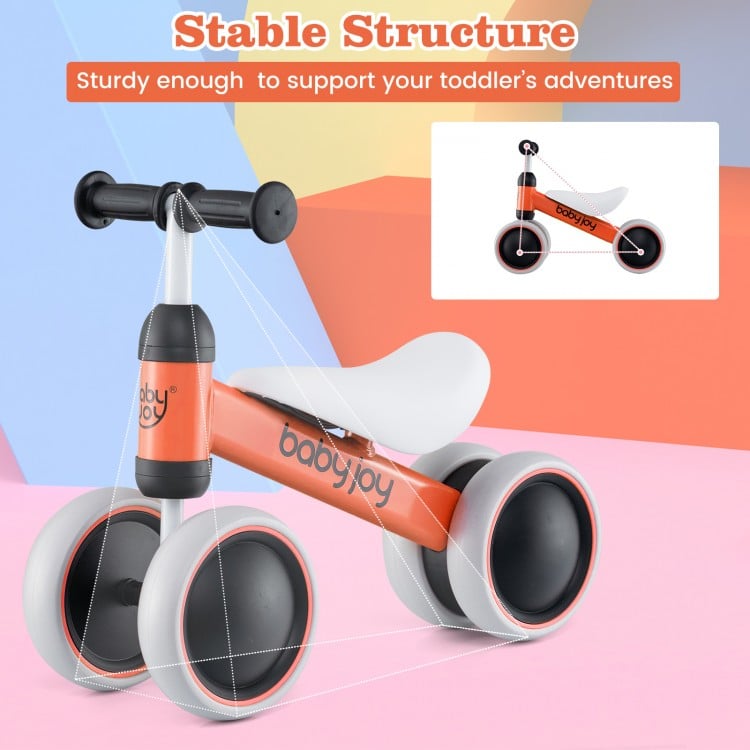 Baby Balance Bike for 2 Years Old Boys Girls No Pedal 4 Wheels-Orange