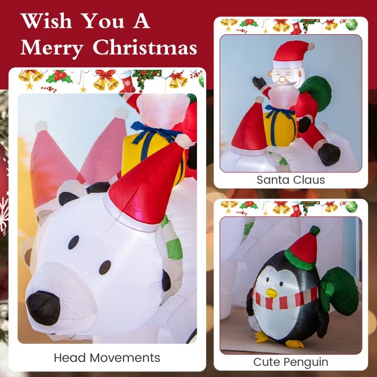 7 Feet Inflatable Santa Claus Riding Bear with Penguin Gift Bags and Gift Box