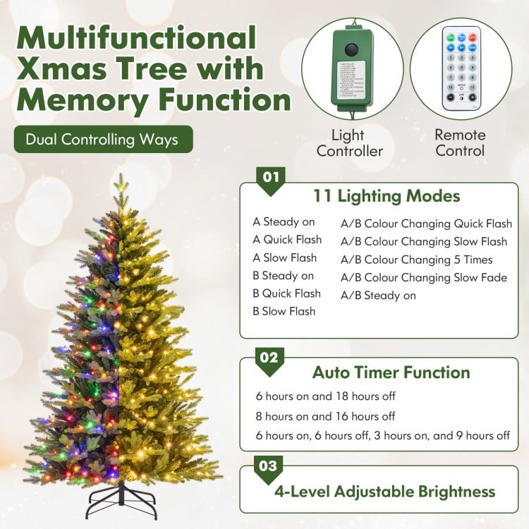 6 Feet Artificial Xmas Tree Hinged with 11 Lighting Modes and Remote Control
