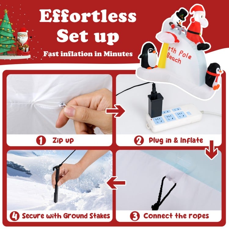 6 Feet Christmas Inflatable with Blow up Penguins and Santa Decoration