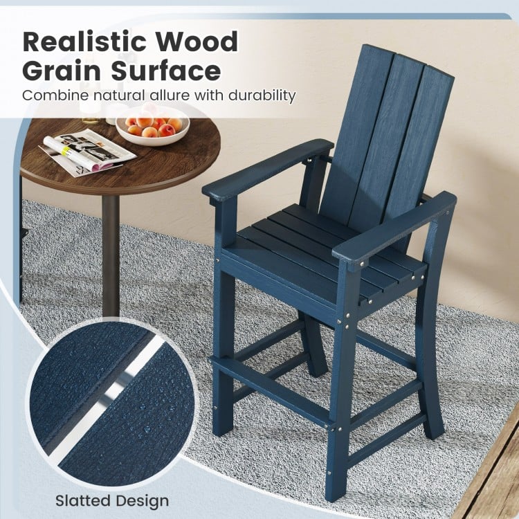 Tall Adirondack Chair Outdoor Bar Stool with Ergonomic Backrest for Backyard-Blue