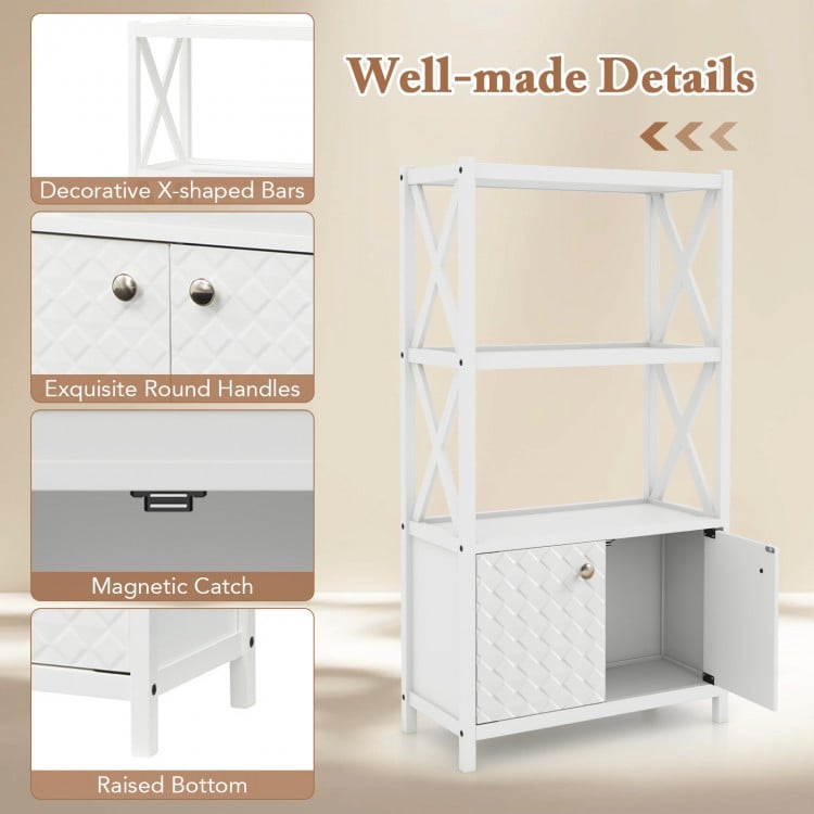 Bathroom Storage Cabinet with Open Shelves and Double Doors-White