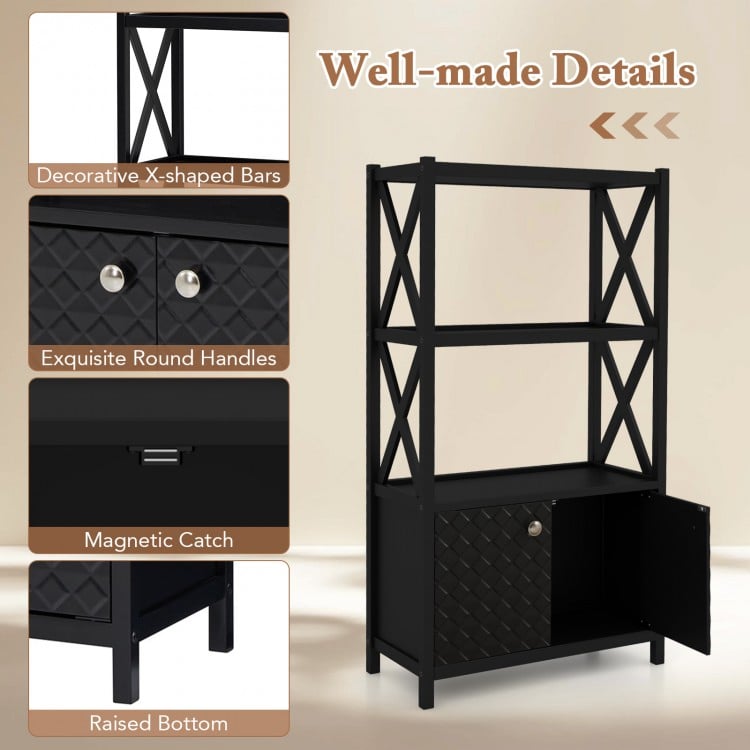 Bathroom Storage Cabinet with Open Shelves and Double Doors-Black