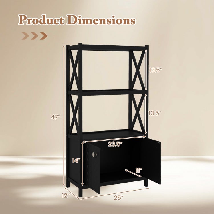 Bathroom Storage Cabinet with Open Shelves and Double Doors-Black