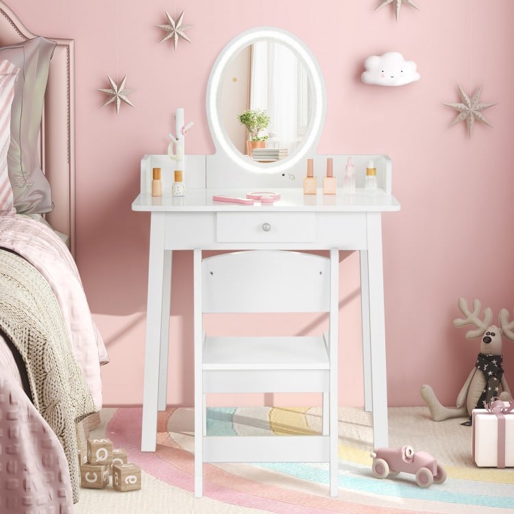 Kids Vanity Set with Lighted Mirror-White