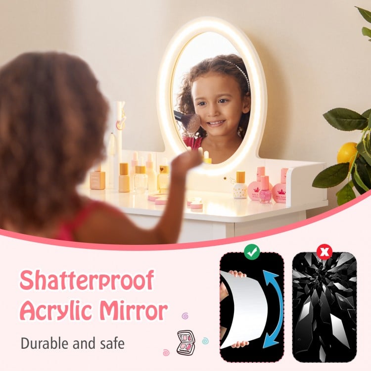 Kids Vanity Set with Lighted Mirror-White