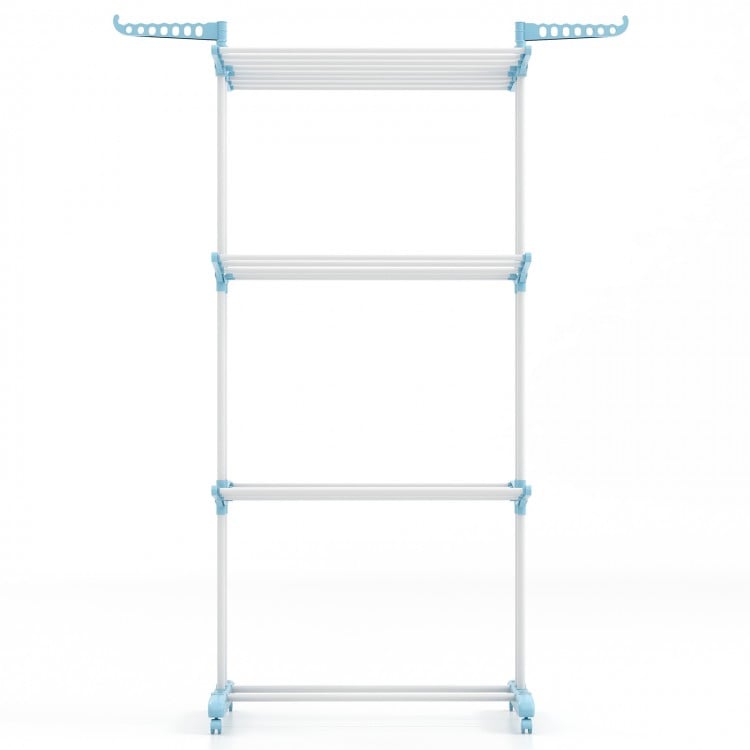 4-tier Clothes Drying Rack with Rotatable Side Wings and Collapsible Shelves-Blue