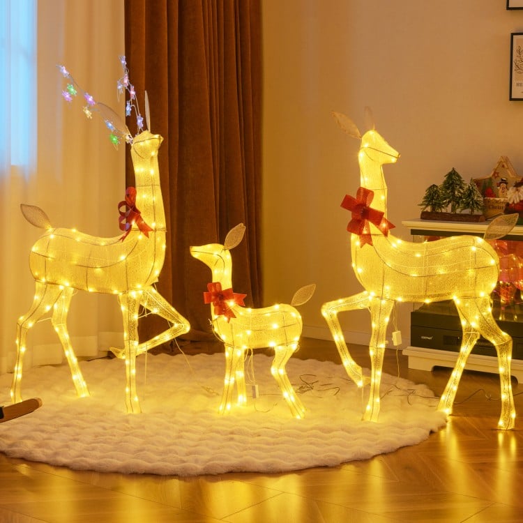 3 Pieces Lighted Family Deer Set with LED Lights and RGB Flashing Lights