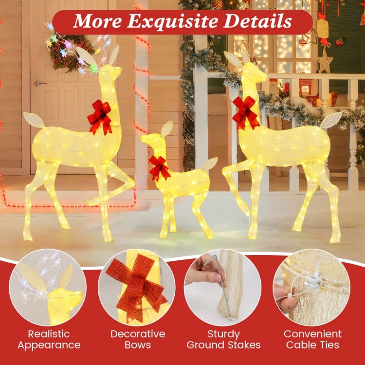 3 Pieces Lighted Family Deer Set with LED Lights and RGB Flashing Lights