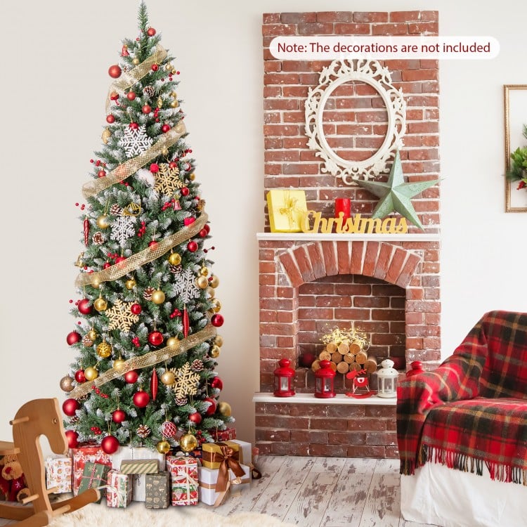 Pre-lit Artificial Pencil Christmas Tree with Pine Cones and Red Berries-7 ft