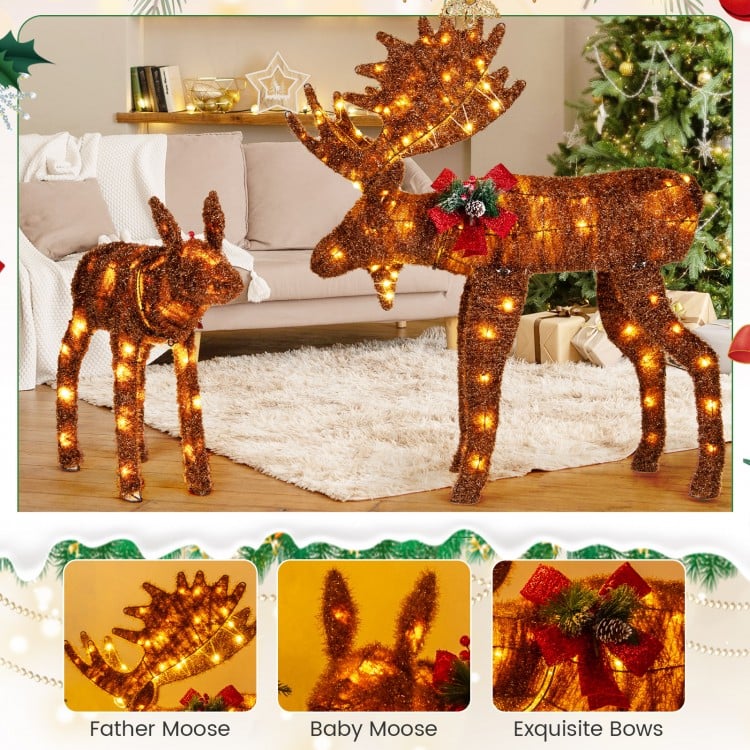 2 Pieces Lighted Moose Family with 170 LED Lights and Zip Ties