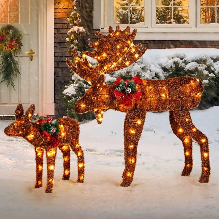 2 Pieces Lighted Moose Family with 170 LED Lights and Zip Ties