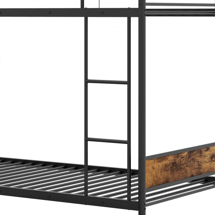 Twin Over Twin Bunk Bed with Trundle with Ladder and Full-length Guardrails-Black