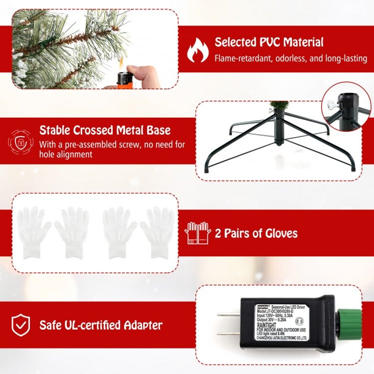 7.5 FT Artificial Christmas Tree Pre-Lit Hinged Holiday Tree with 360° Quick Power Connector