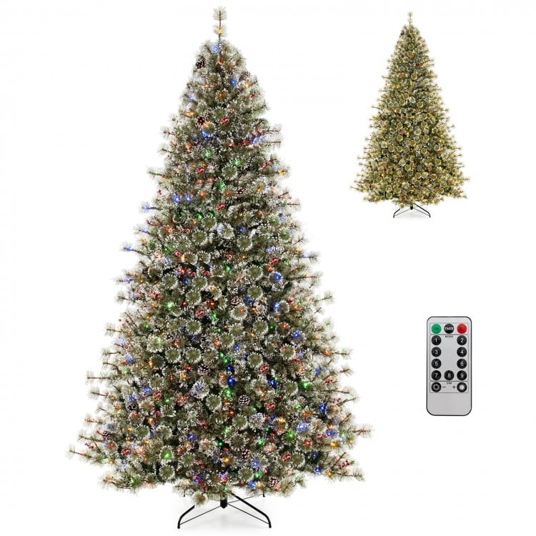 9 FT Artificial Christmas Tree Pre-Lit Hinged Holiday Tree with 360° Quick Power Connector