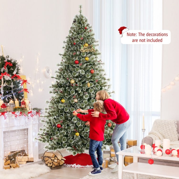 9 FT Artificial Christmas Tree Pre-Lit Hinged Holiday Tree with 360° Quick Power Connector