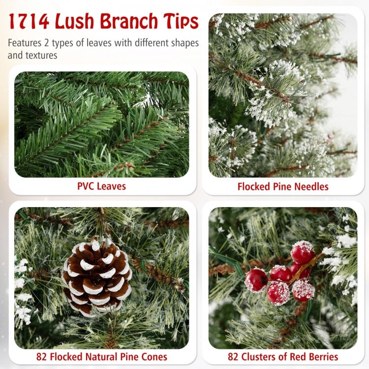 9 FT Artificial Christmas Tree Pre-Lit Hinged Holiday Tree with 360° Quick Power Connector