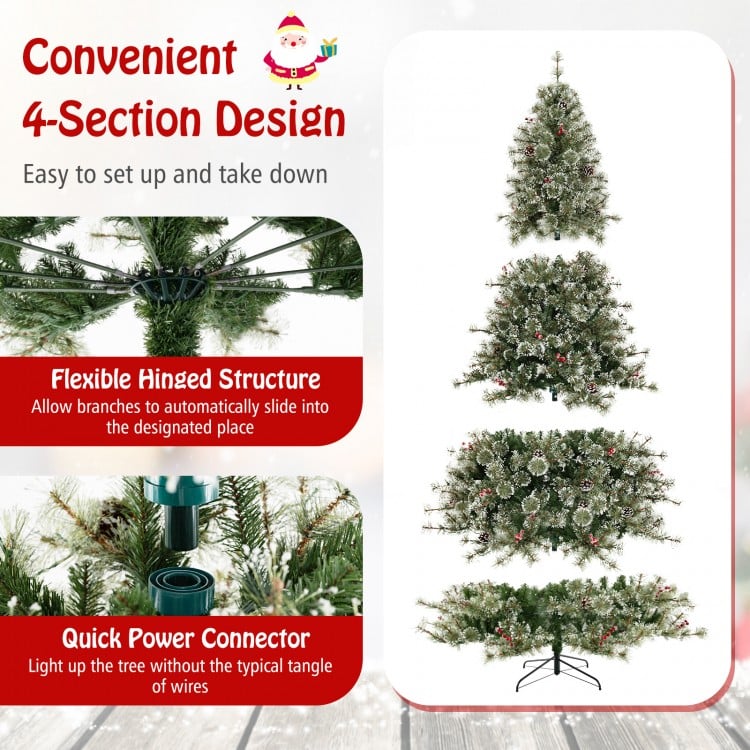 9 FT Artificial Christmas Tree Pre-Lit Hinged Holiday Tree with 360° Quick Power Connector